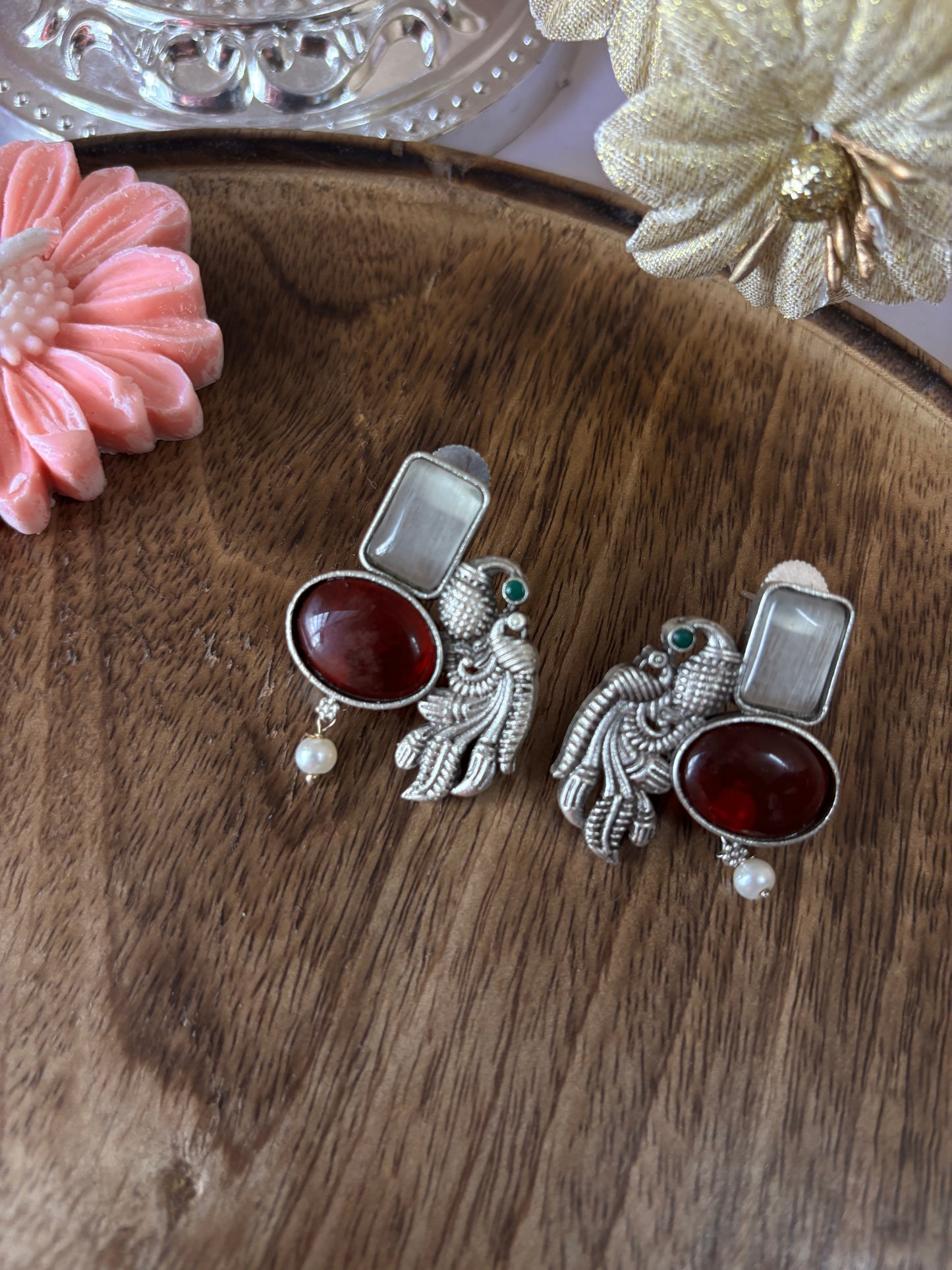 Red & White Stone earings