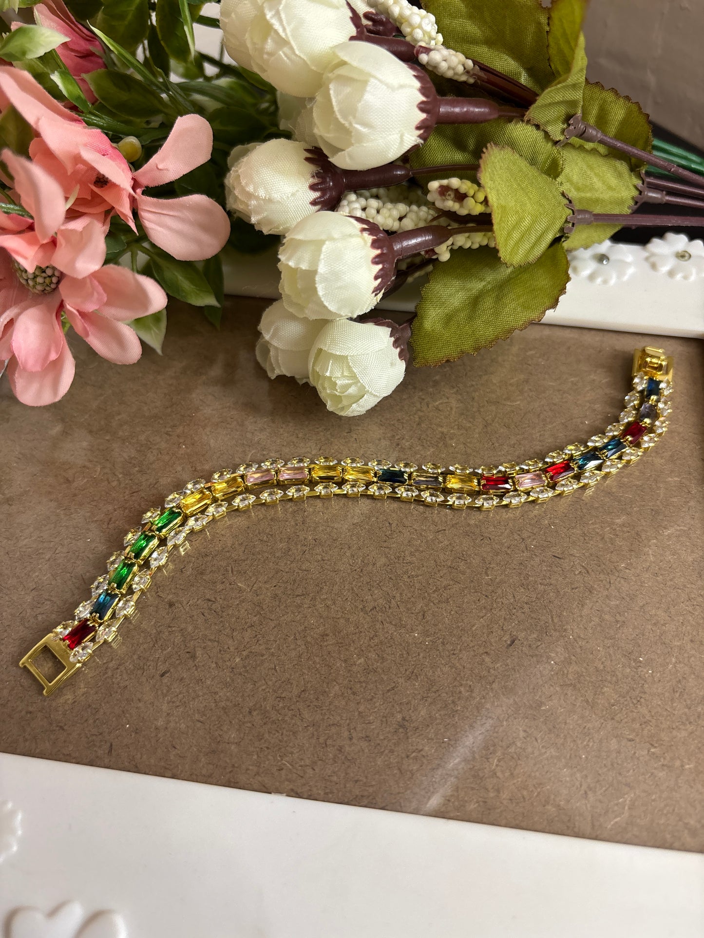 Multicolour triple layer bracelet