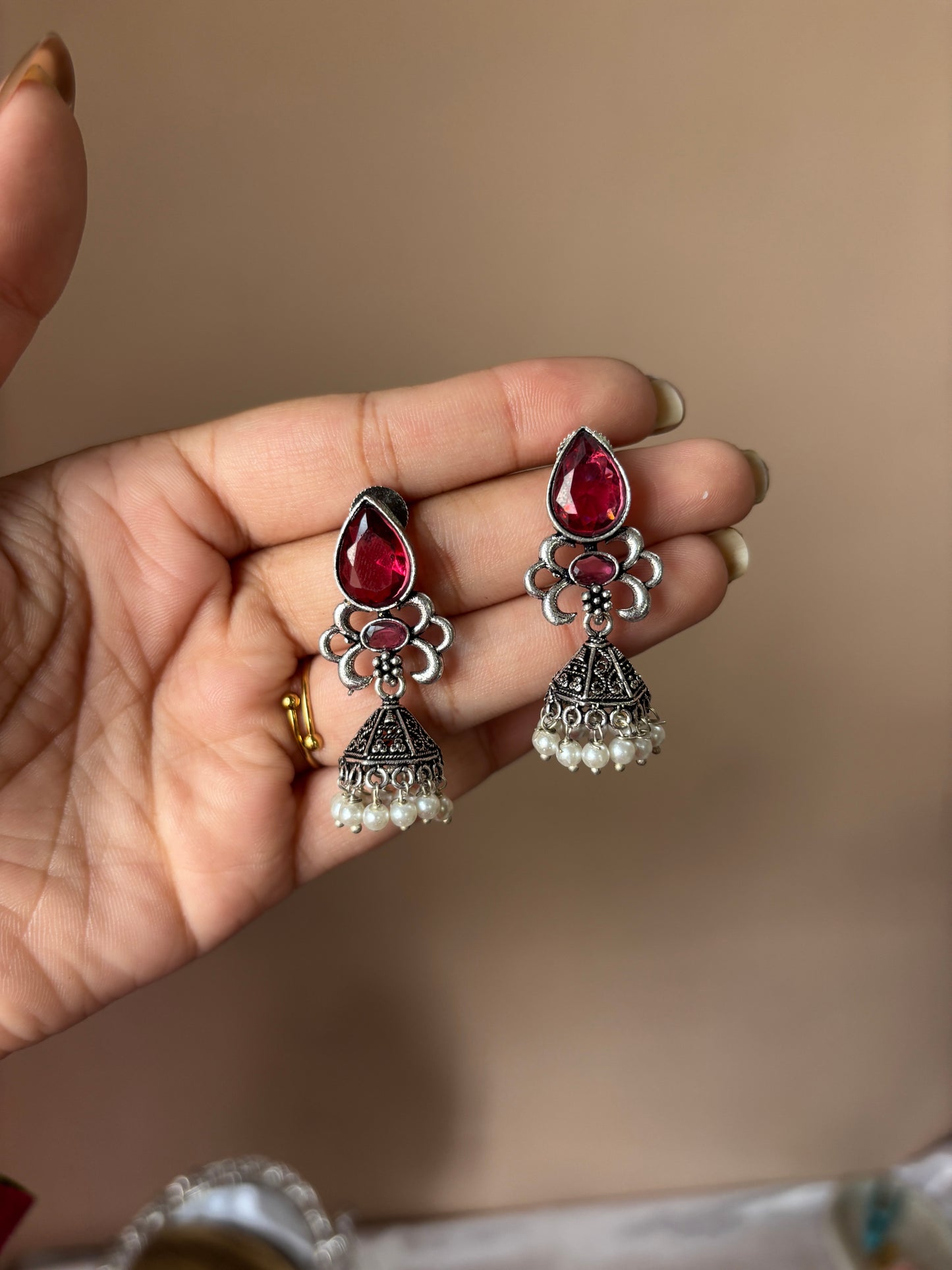 Pink ruby jhumke