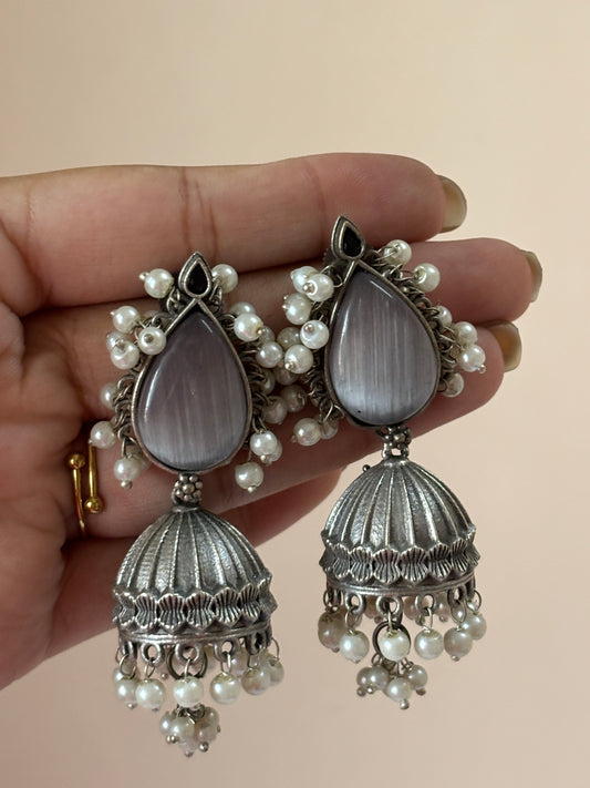 Silver Jhumka Earrings with Pearls