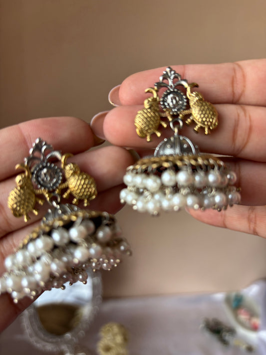 Gold silver luminous Jhumkhas
